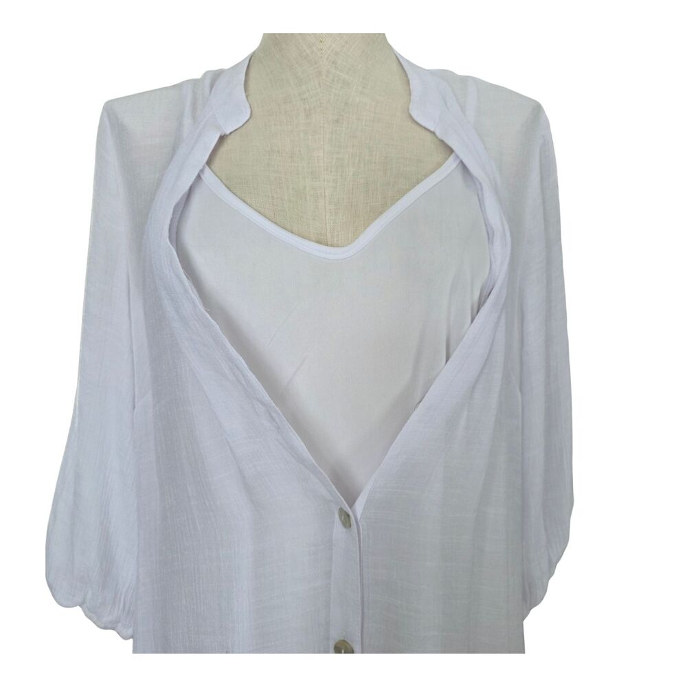 mlle gabrielle White Maxi Shift Dress with Slip Ruffle Hem Boho Romantic Beachy - Picture 4 of 7